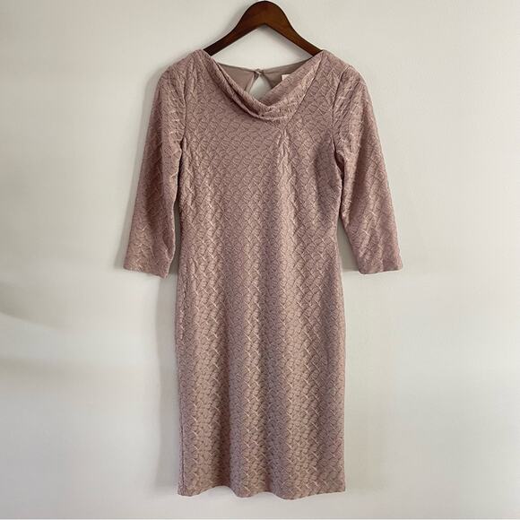 Reiss | Women’s Tatiana Beige & Gold Shimmer Dress Key Hole Scoop Cowl Neckline - Picture 2 of 15